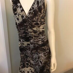 Karen Kane Black and Silver Ruched Wrap Cocktail Dress